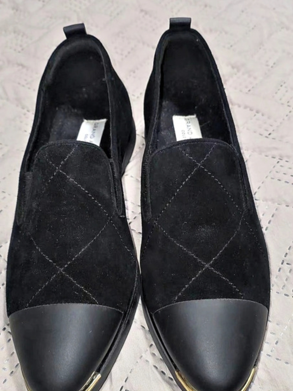 Cole Haan Grand Ambition Black Quilted Suede Slip On Loafer Flats 7B